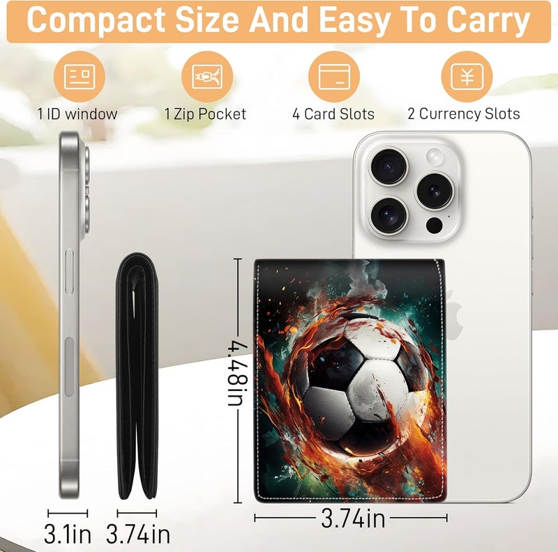 Bebomne Teen Boys Wallet for Kids - Soccer Kids Wallet for Boys Leather Credit Id Card Cash Holder Rfid Blocking Zipper Cool Funny with Coin Pocket Id Window Bifold Sports Design for Teen Birthday Gifts - Image 2